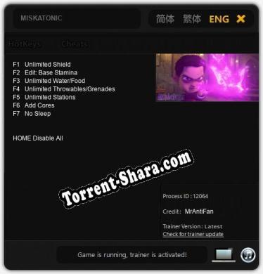 MISKATONIC: ТРЕЙНЕР И ЧИТЫ (V1.0.27)