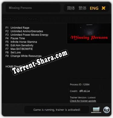 Missing Persons: Трейнер +9 [v1.9]