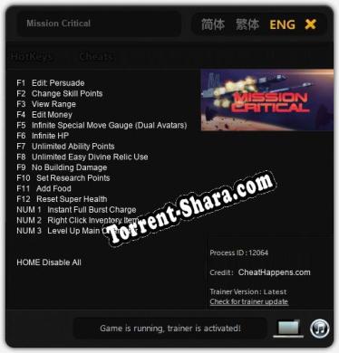 Mission Critical: Трейнер +15 [v1.9]
