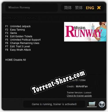 Трейнер для Mission Runway [v1.0.4]