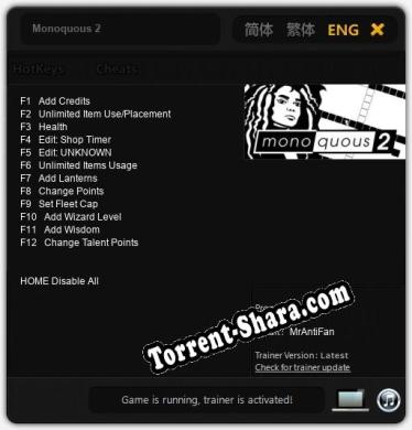 Трейнер для Monoquous 2 [v1.0.3]