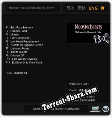 Monsterhearts Welcome to Drowned Lake: Трейнер +11 [v1.7]