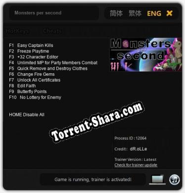 Monsters per second: Трейнер +10 [v1.4]