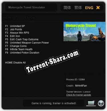 Motorcycle Travel Simulator: Трейнер +9 [v1.4]