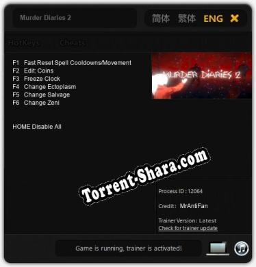Трейнер для Murder Diaries 2 [v1.0.8]