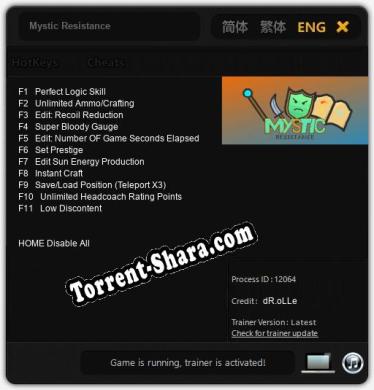 Mystic Resistance: ТРЕЙНЕР И ЧИТЫ (V1.0.36)