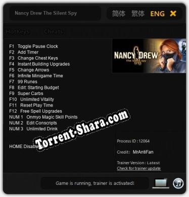 Nancy Drew The Silent Spy: ТРЕЙНЕР И ЧИТЫ (V1.0.50)