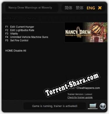 Nancy Drew Warnings at Waverly Academy: Трейнер +5 [v1.1]
