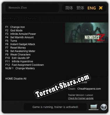 Трейнер для Nemesis Zion [v1.0.4]