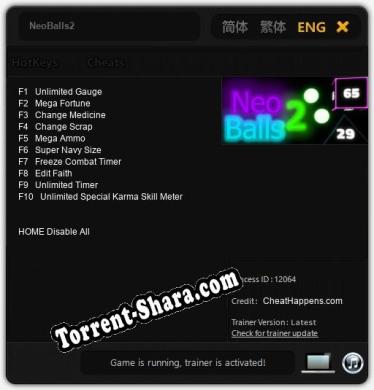 Трейнер для NeoBalls2 [v1.0.8]