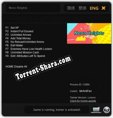 Трейнер для Neon Heights [v1.0.5]