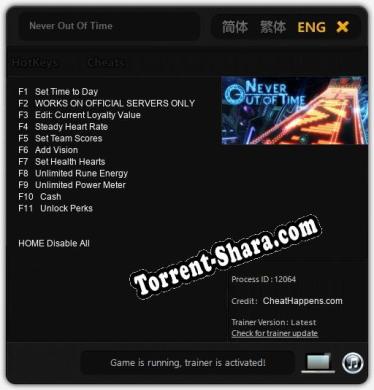 Never Out Of Time: Читы, Трейнер +11 [CheatHappens.com]