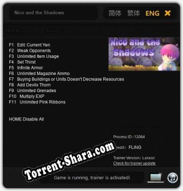 Nico and the Shadows: ТРЕЙНЕР И ЧИТЫ (V1.0.58)