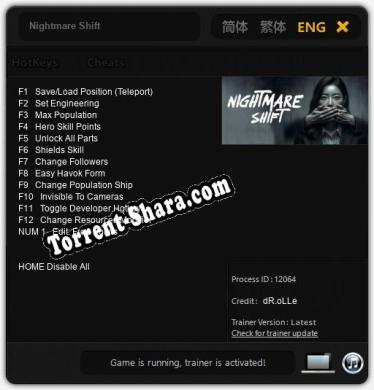 Трейнер для Nightmare Shift [v1.0.6]