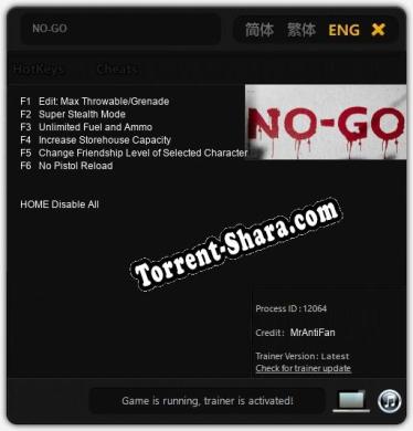 NO-GO: Читы, Трейнер +6 [MrAntiFan]