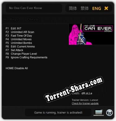 No One Can Ever Know: ТРЕЙНЕР И ЧИТЫ (V1.0.1)