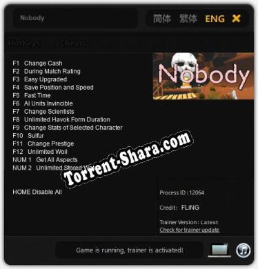 Трейнер для Nobody [v1.0.3]