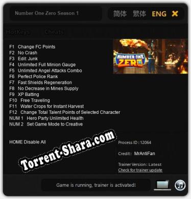 Number One Zero Season 1: Трейнер +14 [v1.5]