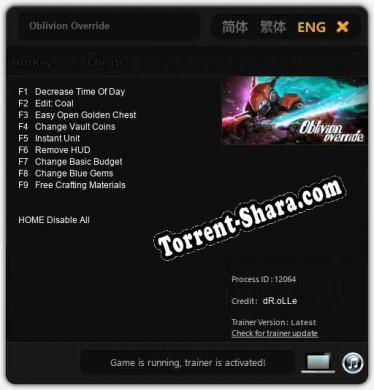 Oblivion Override: ТРЕЙНЕР И ЧИТЫ (V1.0.1)