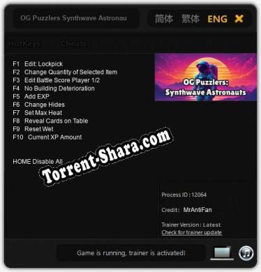 OG Puzzlers Synthwave Astronauts: Трейнер +10 [v1.3]