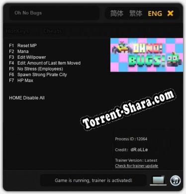 Oh No Bugs: ТРЕЙНЕР И ЧИТЫ (V1.0.78)