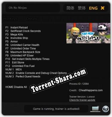 Oh No Ninjas: ТРЕЙНЕР И ЧИТЫ (V1.0.25)