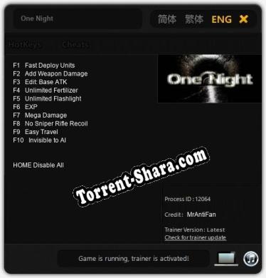 One Night: Читы, Трейнер +10 [MrAntiFan]