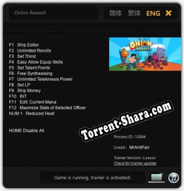 Трейнер для Onion Assault [v1.0.1]