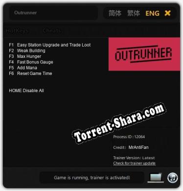 Outrunner: Трейнер +6 [v1.2]