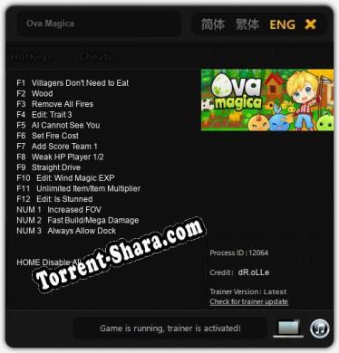 Трейнер для Ova Magica [v1.0.1]