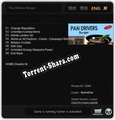 Pan Drivers Burger: Трейнер +8 [v1.4]