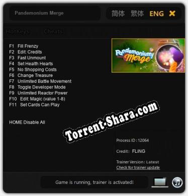 Трейнер для Pandemonium Merge [v1.0.9]