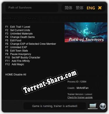 Трейнер для Path of Survivors [v1.0.2]