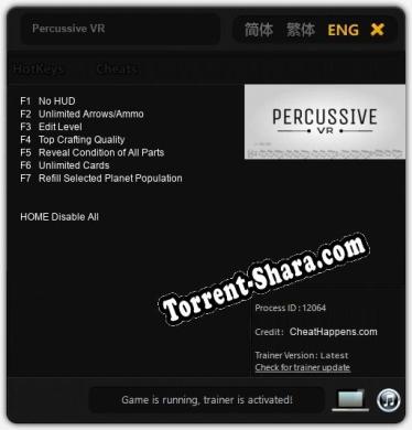 Percussive VR: Трейнер +7 [v1.4]