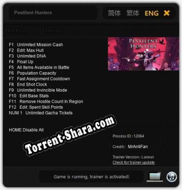 Трейнер для Pestilent Hunters [v1.0.4]