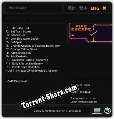 Pipe Escape: Трейнер +13 [v1.2]