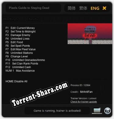 Трейнер для Pixels Guide to Staying Dead [v1.0.3]