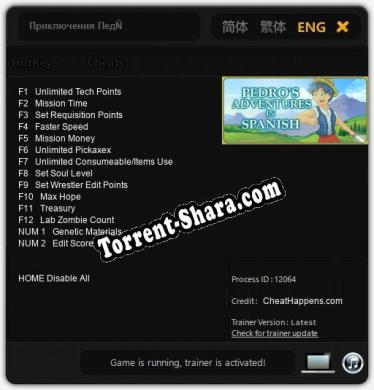 Приключения Педро на испанском [Учим испанский]: Трейнер +14 [v1.7]