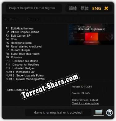 Трейнер для Project DeepWeb Eternal Nightmare [v1.0.7]