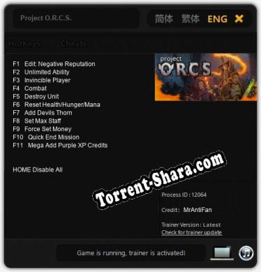 Project O.R.C.S.: Трейнер +11 [v1.3]