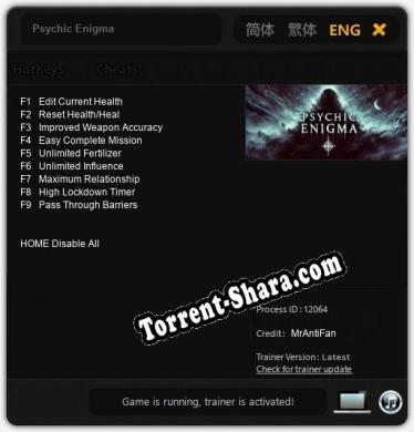 Psychic Enigma: ТРЕЙНЕР И ЧИТЫ (V1.0.38)