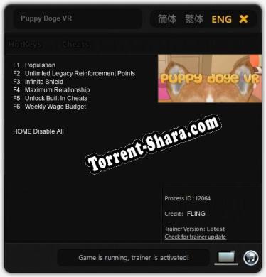 Трейнер для Puppy Doge VR [v1.0.1]