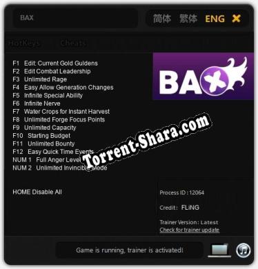 BAX: Читы, Трейнер +14 [FLiNG]