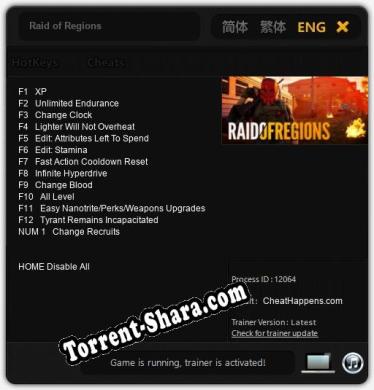 Трейнер для Raid of Regions [v1.0.6]