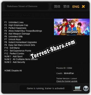 Трейнер для Rakshasa Street of Demons [v1.0.1]