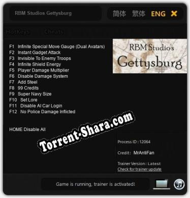 RBM Studios Gettysburg: Читы, Трейнер +12 [MrAntiFan]