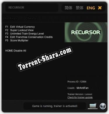 Трейнер для RECURSOR [v1.0.4]