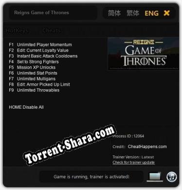Трейнер для Reigns Game of Thrones [v1.0.1]