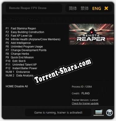 Remote Reaper FPV Drone: Читы, Трейнер +14 [FLiNG]