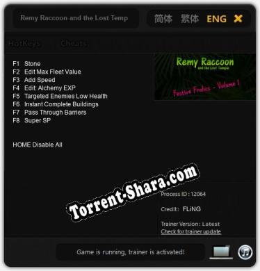 Трейнер для Remy Raccoon and the Lost Temple Festive Frolics (Volume 1) [v1.0.5]